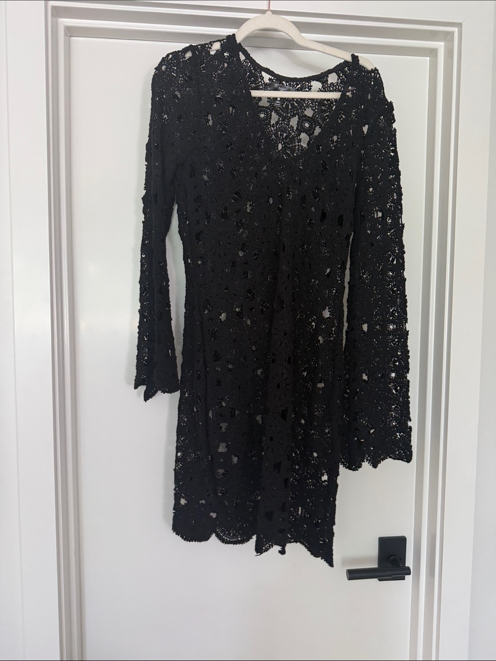 Aqua Black Crochet Long-Sleeve Mini Dress